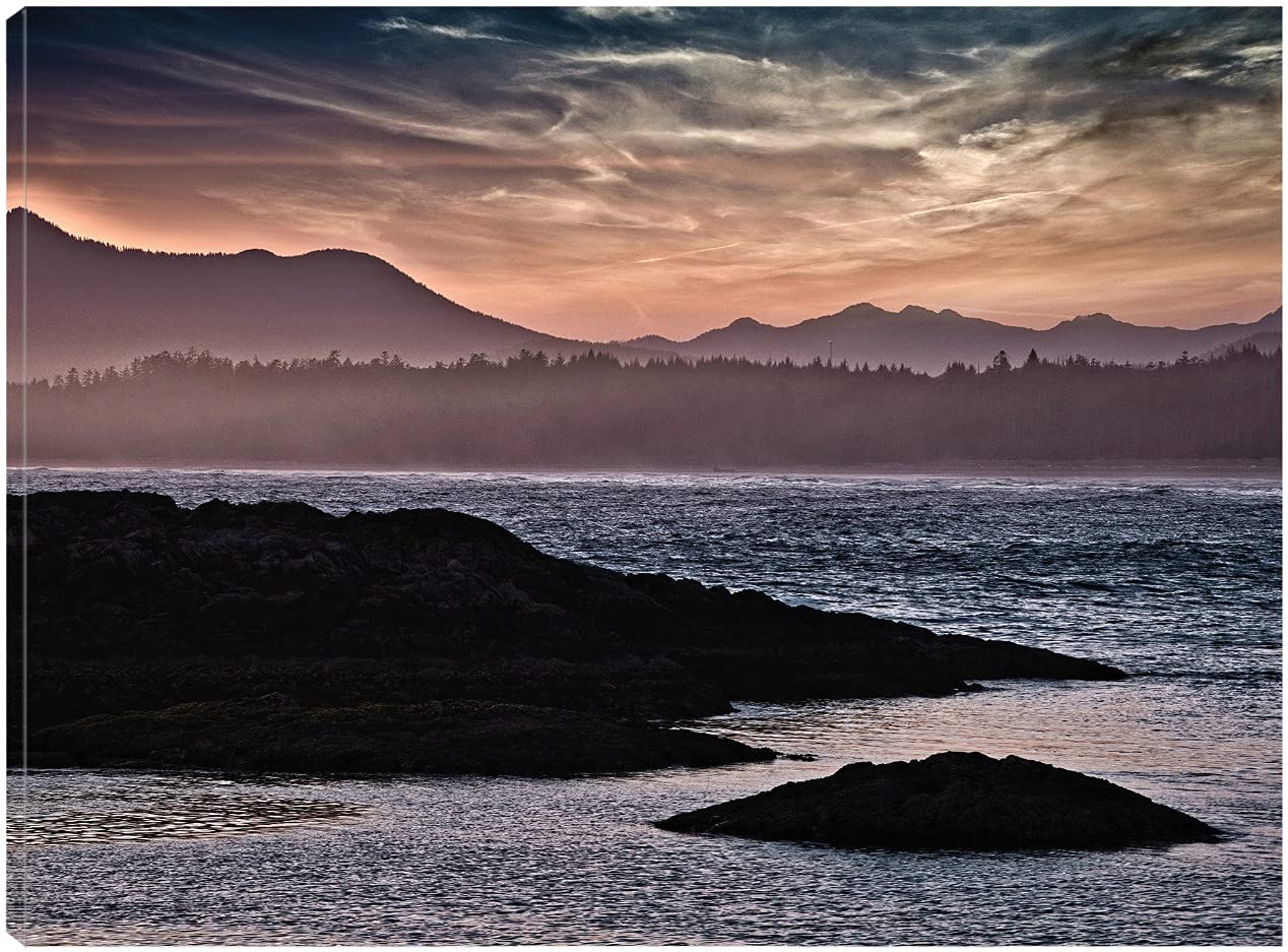 Sunset Glow at Wickaninnish Beach - Premium Fine Art Canvas Wall Decor by Artist Chuck Burdick - 43x32 Inches - Ready to Hang - Perfect for Living Room, Bedroom, Office & More - Coastal Home Decor & Gift Idea