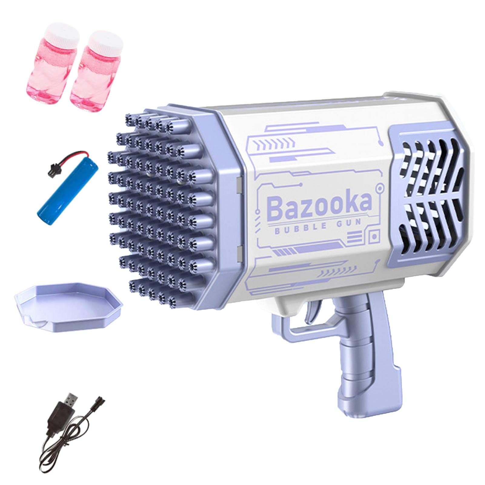 Bazooka Bubble Machine for Kids - Automatic Bubble Blower with 69 Bubbles, LED Lights & Gatling Toy Design - Perfect for Birthday Parties, Weddings, Summer Festivals & Outdoor Play
