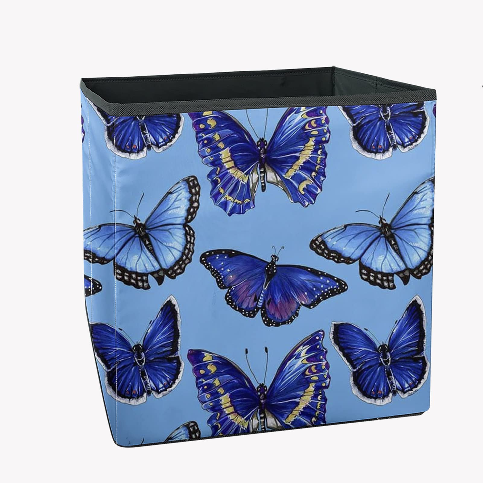 Butterfly Blue Fabric Storage Bins 13x13x13 Inches - Vintage Cube Organizers for Nursery, Office & Home Organization - Perfect for Storing Clothes, Toys, Books & Baby Essentials - Ideal for Closet, Shelves & Playroom Storage