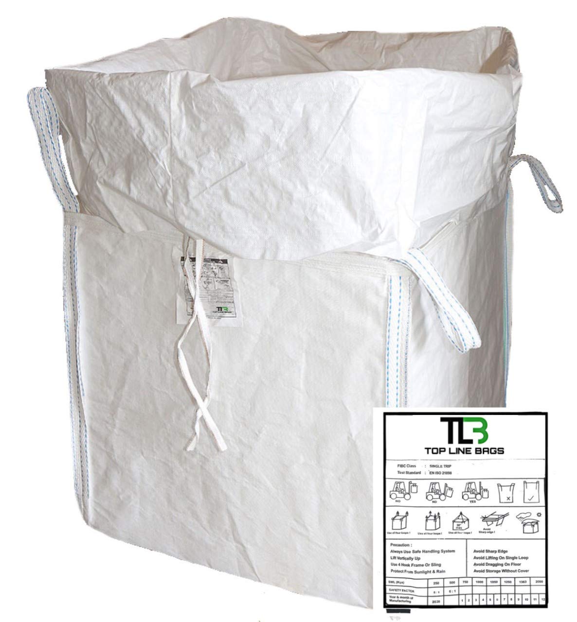 50 Pack Bulk FIBC Bags 35x35x40 Inches - 2200 lb Capacity Heavy Duty Woven Polypropylene Bags with 4 Lifting Loops - Perfect for Industrial Storage, Agriculture, Construction & Bulk Material Handling