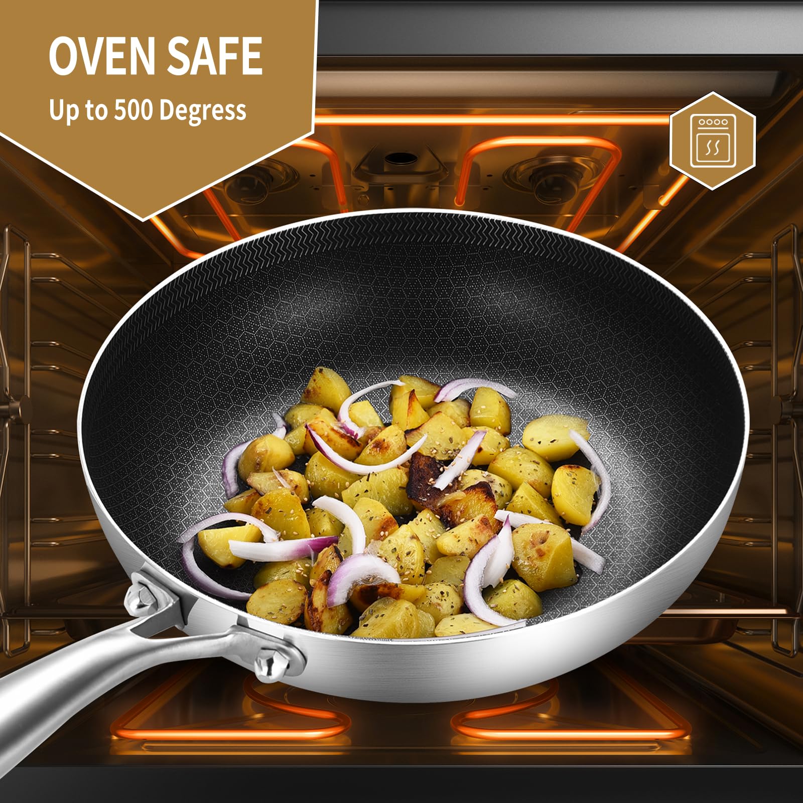 Inqibee 10 Inch Hybrid Tri-Ply Stainless Steel Sauté Pan with Lid - Nonstick Induction Skillet, Oven Safe & Heavy Duty Chef Pan with Riveted Handle - Perfect for Searing, Frying & Cooking Pasta