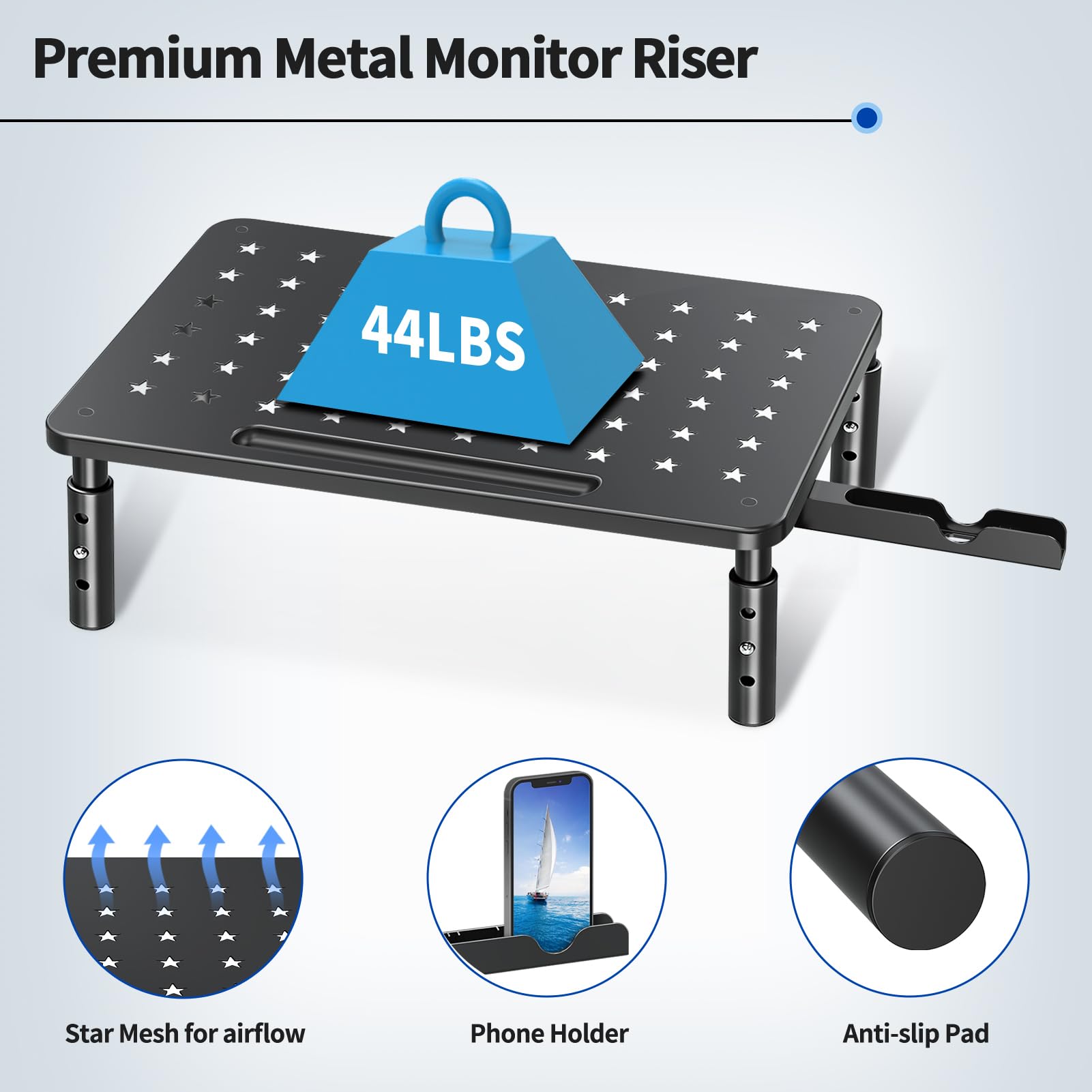 Zimilar 2 Pack Monitor Stand - 3 Height Adjustable Metal Riser with Star Mesh Design for Computer, Laptop, iMac, Printer | Dual Monitor Setup for Home & Office Workspace | Ergonomic Desk Organizer for Better Posture & Productivity