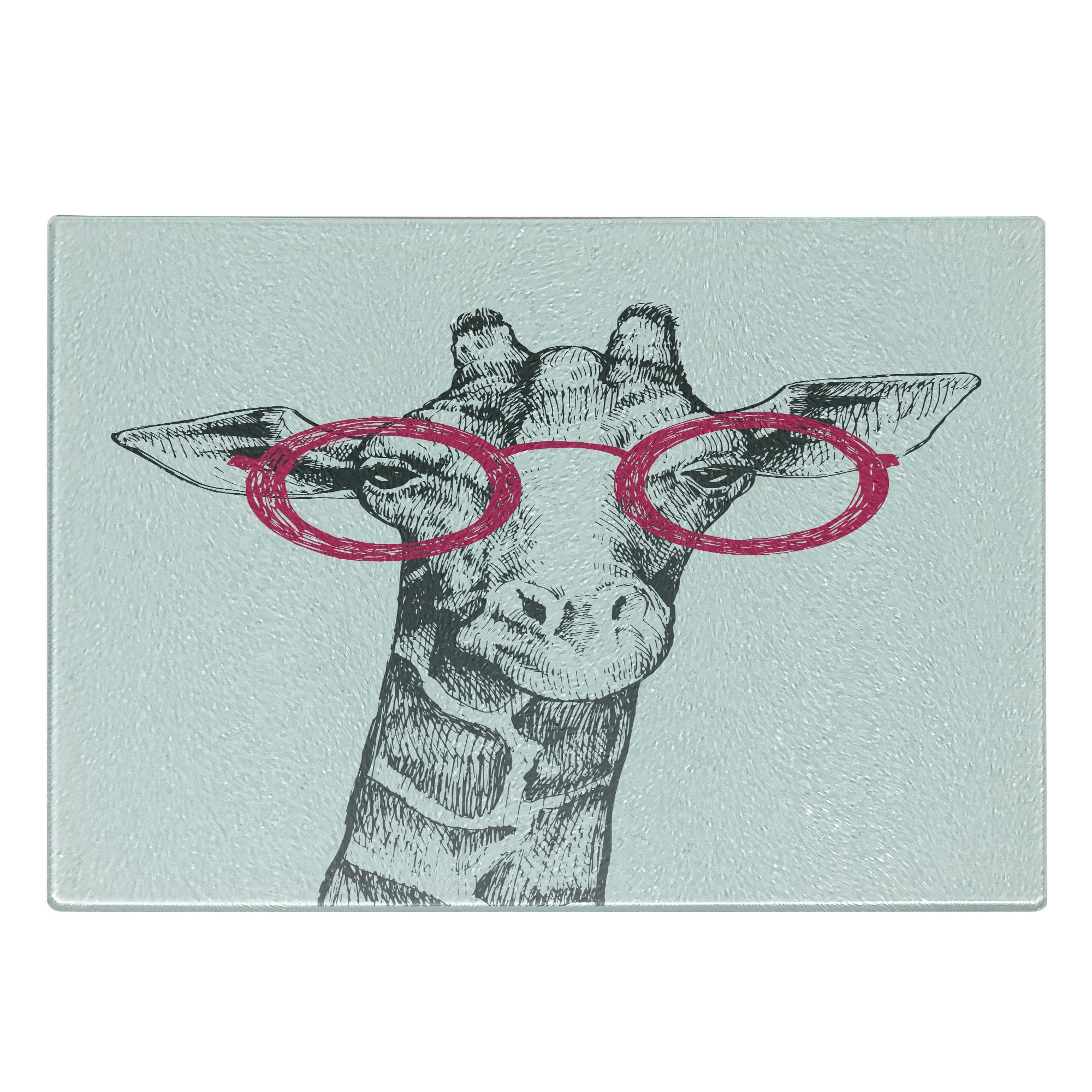 Ambesonne Funny Animal Retro Fashion Round Glasses Cutting Board - Hand Drawn Decorative Tempered Glass Serving Board - Small Size White & Pink - Perfect for Summer Parties, Kitchen Decor & Gift Giving