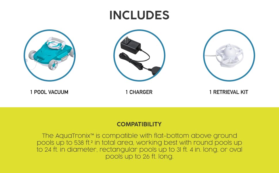 Bestway AquaTronix G200 Cordless Robotic Pool Cleaner - Automatic Vacuum for Flat Bottom Inground & Above Ground Swimming Pools, Cleans Debris Up to 538 SqFt - Perfect for Weekly Pool Maintenance & Seasonal Opening Prep