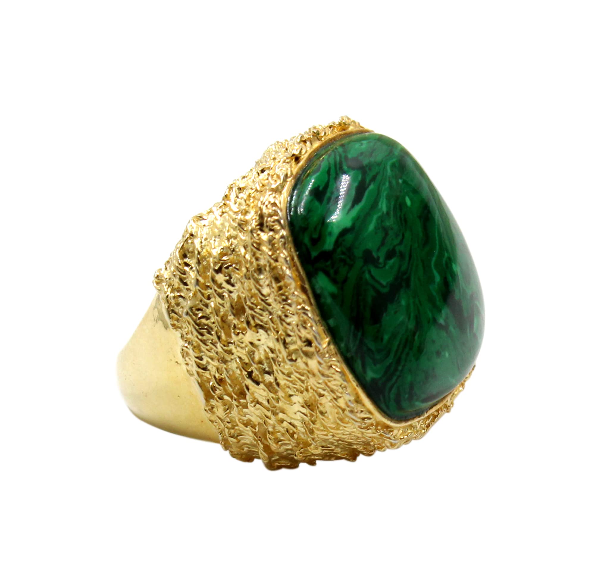 Malachite Ring for Men & Women - Unisex Green Malachite Textured Cocktail Ring in 925 Sterling Silver (Rose Gold Plated, Size 9) - Perfect Anniversary Gift for Him or Her, Ideal for Weddings, Parties & Special Occasions