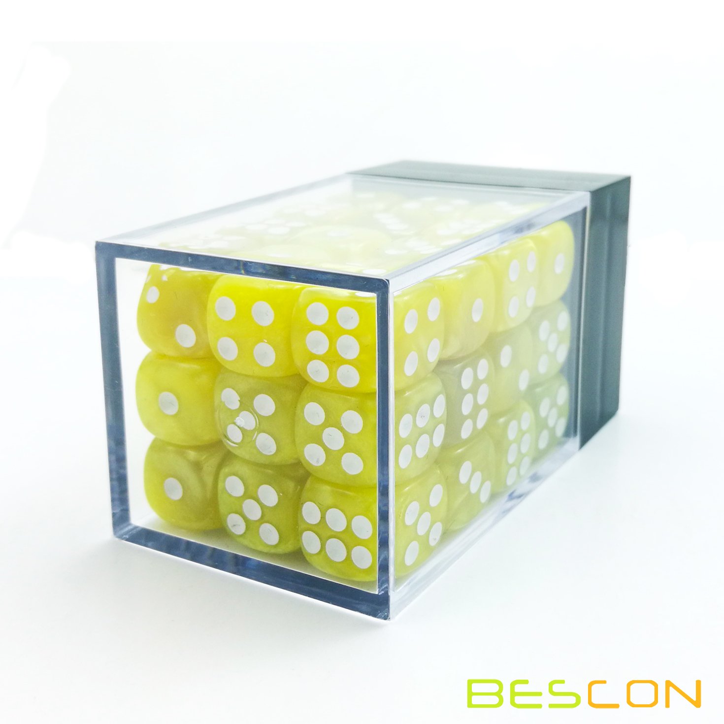 Bescon 12mm Six-Sided Dice Set - 36 Marble Yellow D6 Dice in Brick Storage Box | Perfect for Board Games, RPGs, Math Education & Casino Night