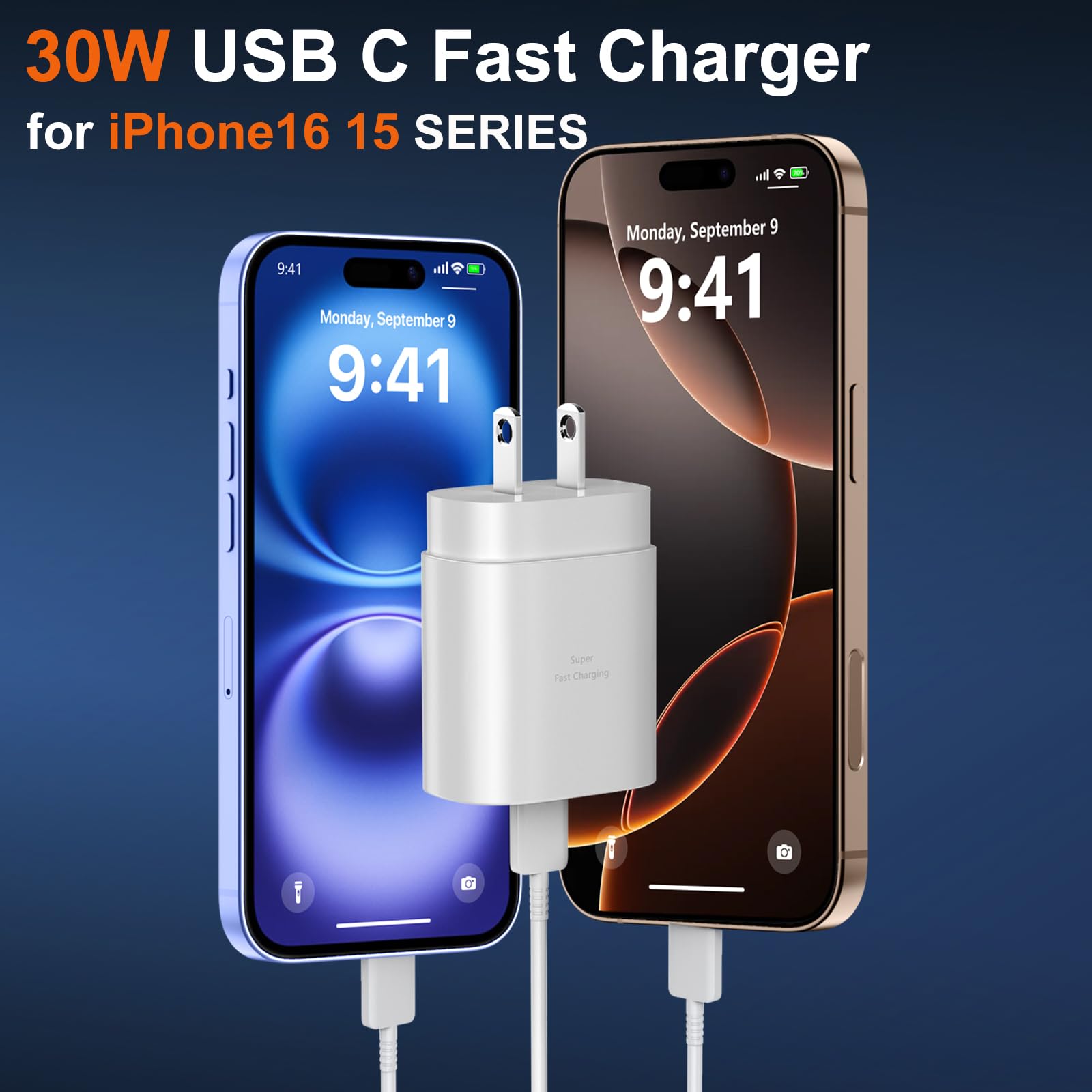 30W USB C Fast Charger Block for iPhone 16 Pro Max/16 Pro/15 Pro Max/15 Pro - 10FT Ultra Long Type C Charging Cable - Compatible with iPad & Samsung Galaxy S24 Ultra - Fast Charging for Home, Office & Travel