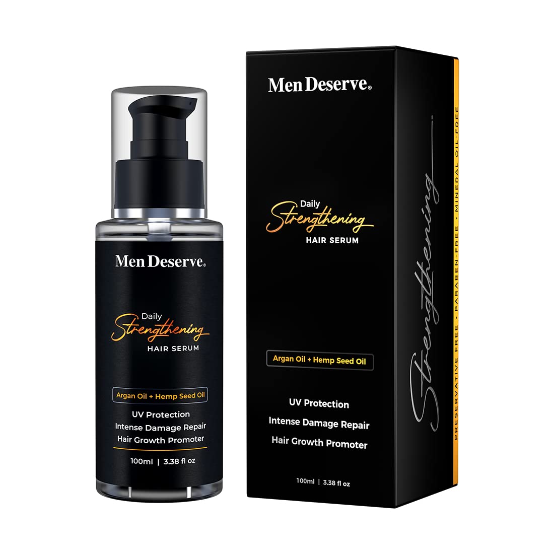 Men's Hair Growth Serum with Argan & Hemp Seed Oil - 100ml Daily Strengthening Treatment for Straightening, UV Protection & Damage Repair | Ideal for Men's Hair Care Routine, Styling & Frizz Control