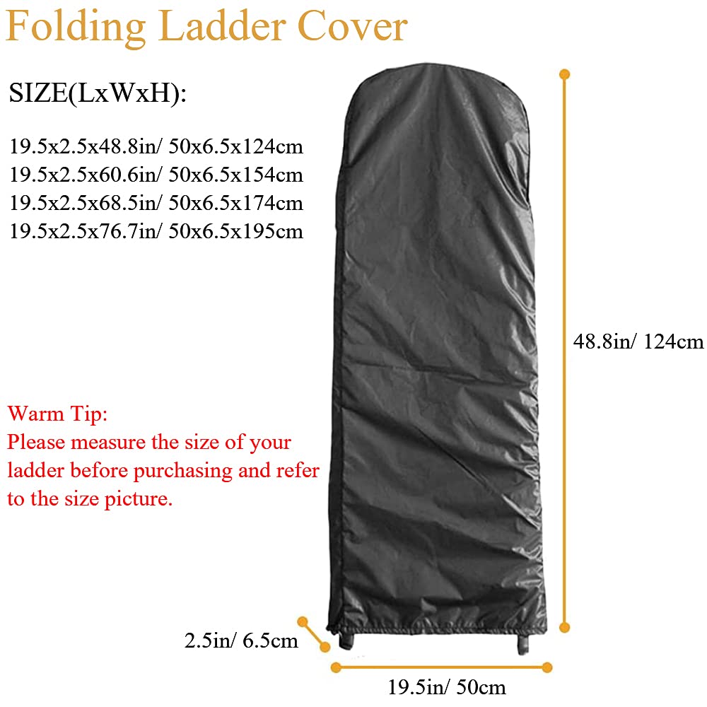 Folding Ladder Cover - Indoor Outdoor Dustproof Storage Bag for Step Ladders, Furniture & Patio Garden Use - Black Protective Dust Cover for Household Cleaning & Organization
