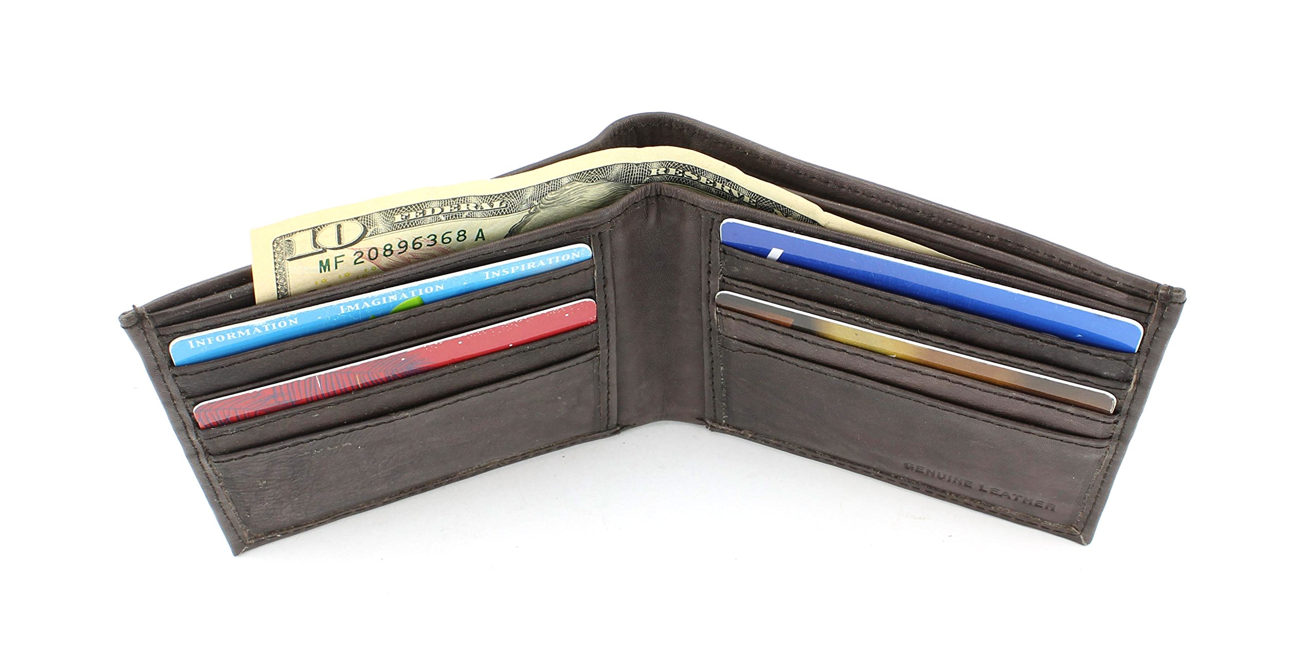 Premium Bifold Leather Wallet for Men - Genuine Top Grain Cowhide, 8 Card Slots, 2 Inner Pockets & Cash Compartments - Classic Ageless Design Brown Billfold Wallet - Perfect for Everyday Carry, Business & Travel