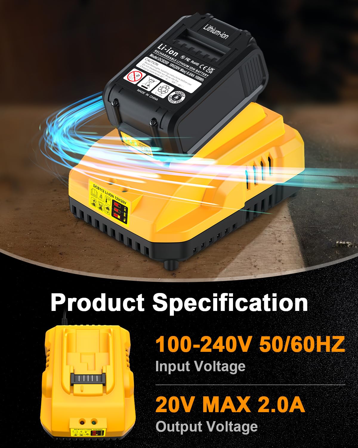 DCB112 20V MAX Battery Charger Replacement for Dewalt 20V/12V Batteries - Fast Charging Compatible with Dewalt DCB107 DCB101 DCB102 DCB115 - Perfect for Power Tools, Drills, Saws and Outdoor Equipment