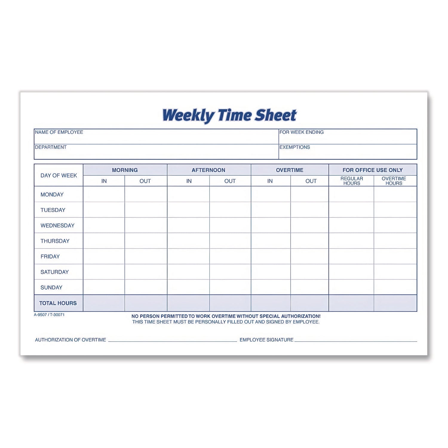 Adams® Weekly Time Sheets - 2-Part Carbonless Forms, 8.5