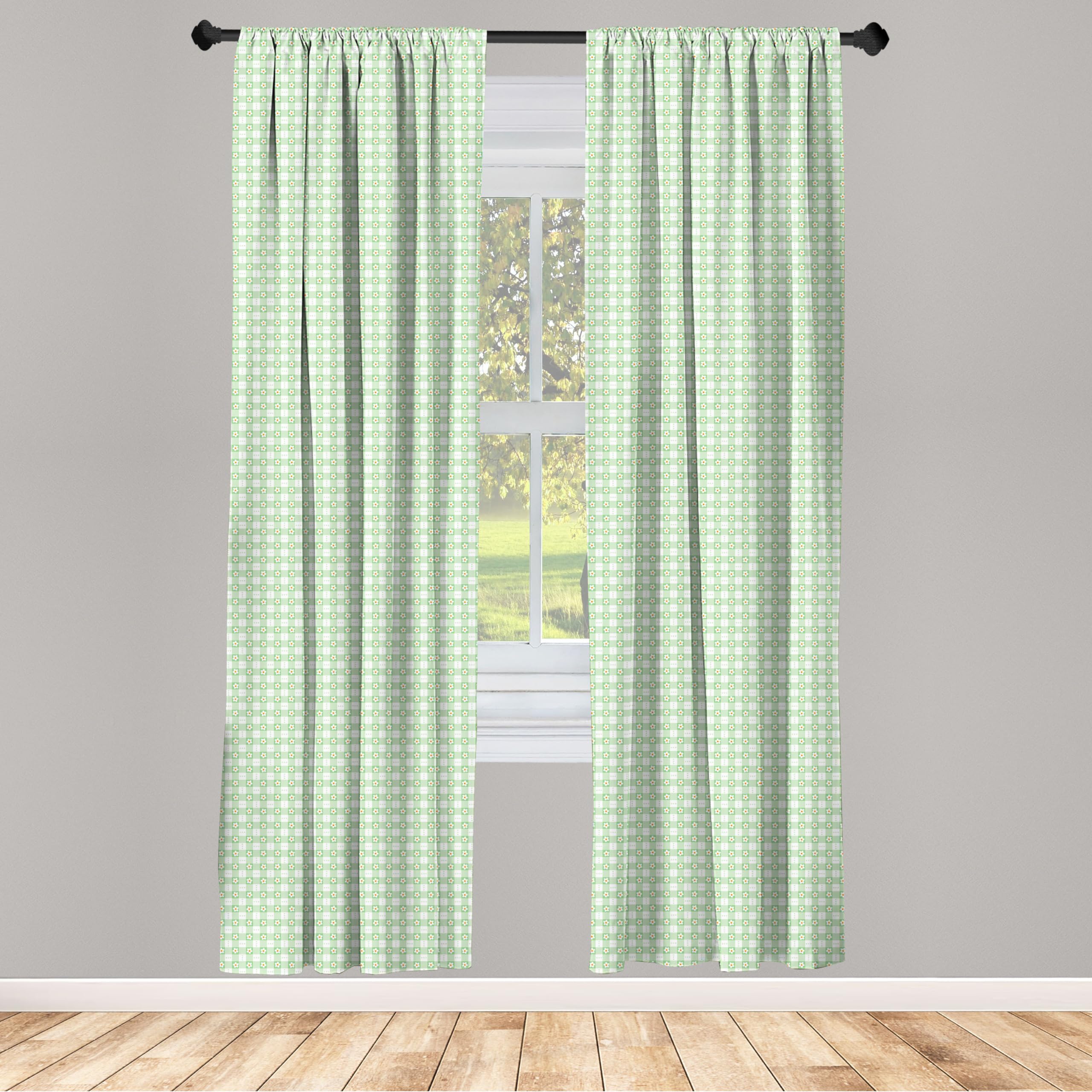 Ambesonne Abstract Daisy Chamomile Petals Curtains - Mint Green Striped Textured Window Panels (28