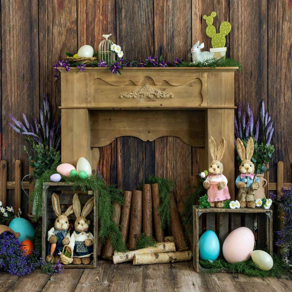 8×8ft (2.5×2.5m) Easter Photo Backdrop - Wooden Board with Candlestick, Garden Rabbit, Bunny & Carrot Decor - Photography Background for Easter Party, Studio Props, Spring Celebration Decorations