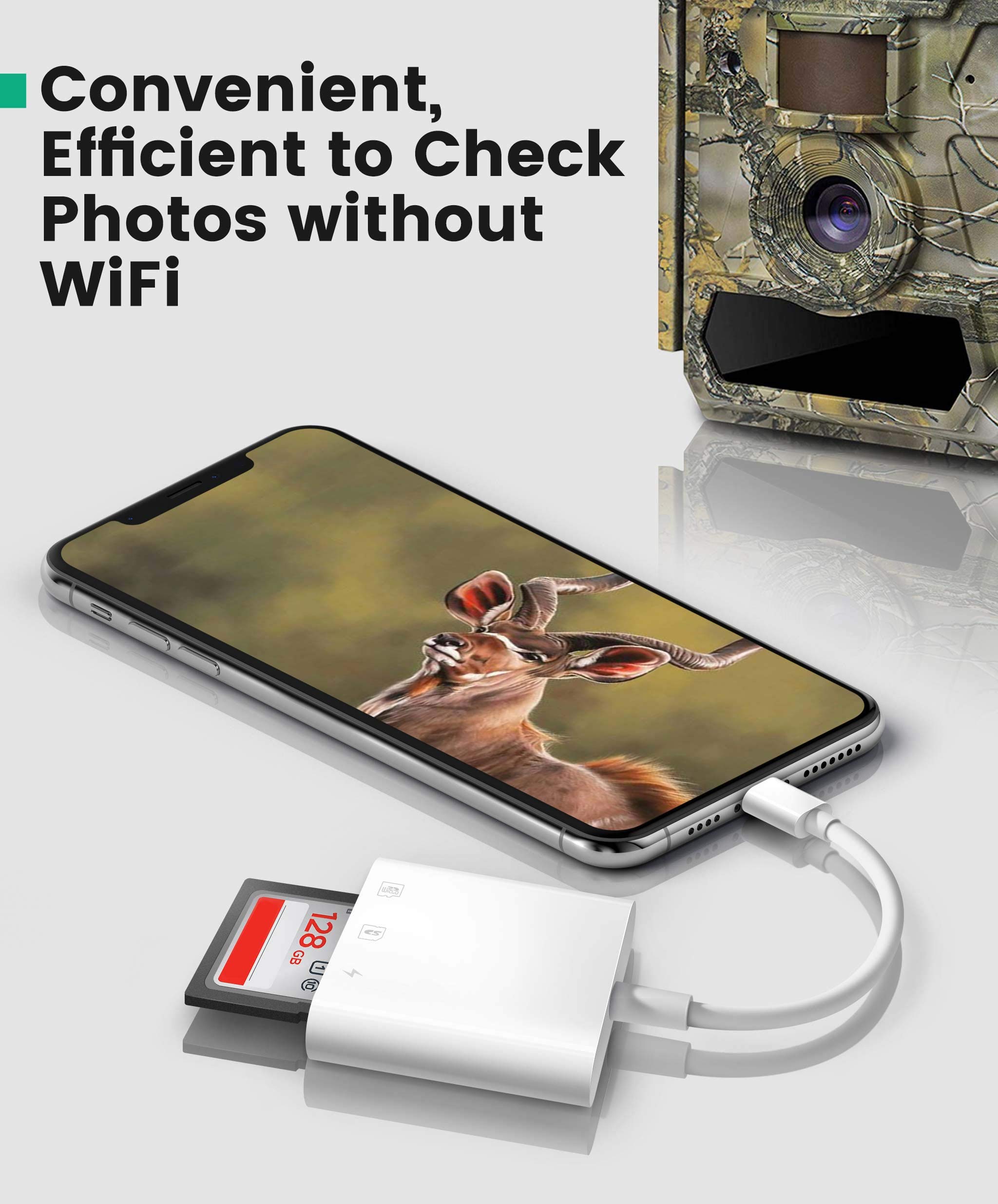 **AkHolz 2-in-1 SD Card Reader for iPhone & iPad - Lightning to USB/SD Adapter for DSLR, Dash Cam, Trail Camera - Portable, No App Needed - Perfect for Travel, Photography & Data Transfer**