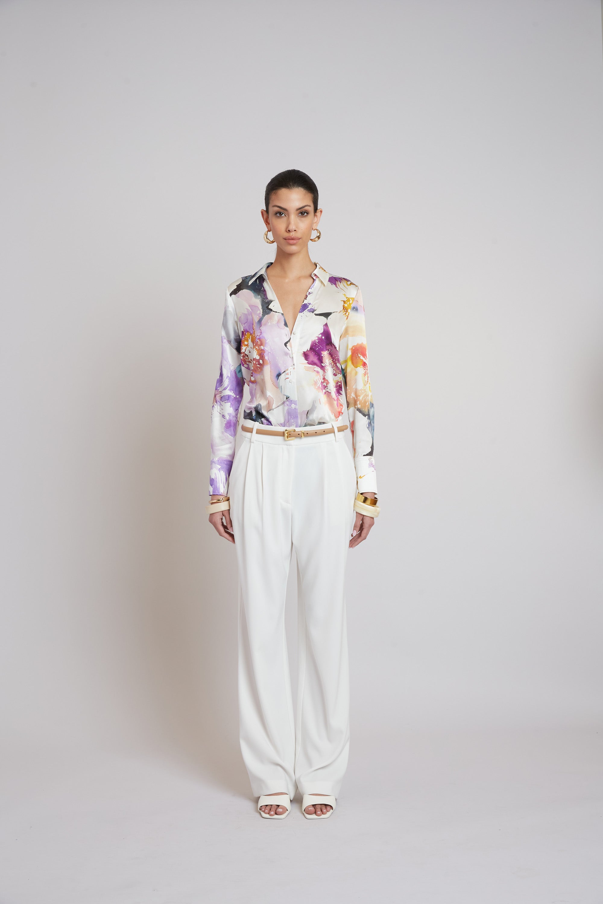 Silk Satin Bloom Shirt for Women - Elegant Floral Print Blouse - Perfect for Office, Date Night & Special Occasions