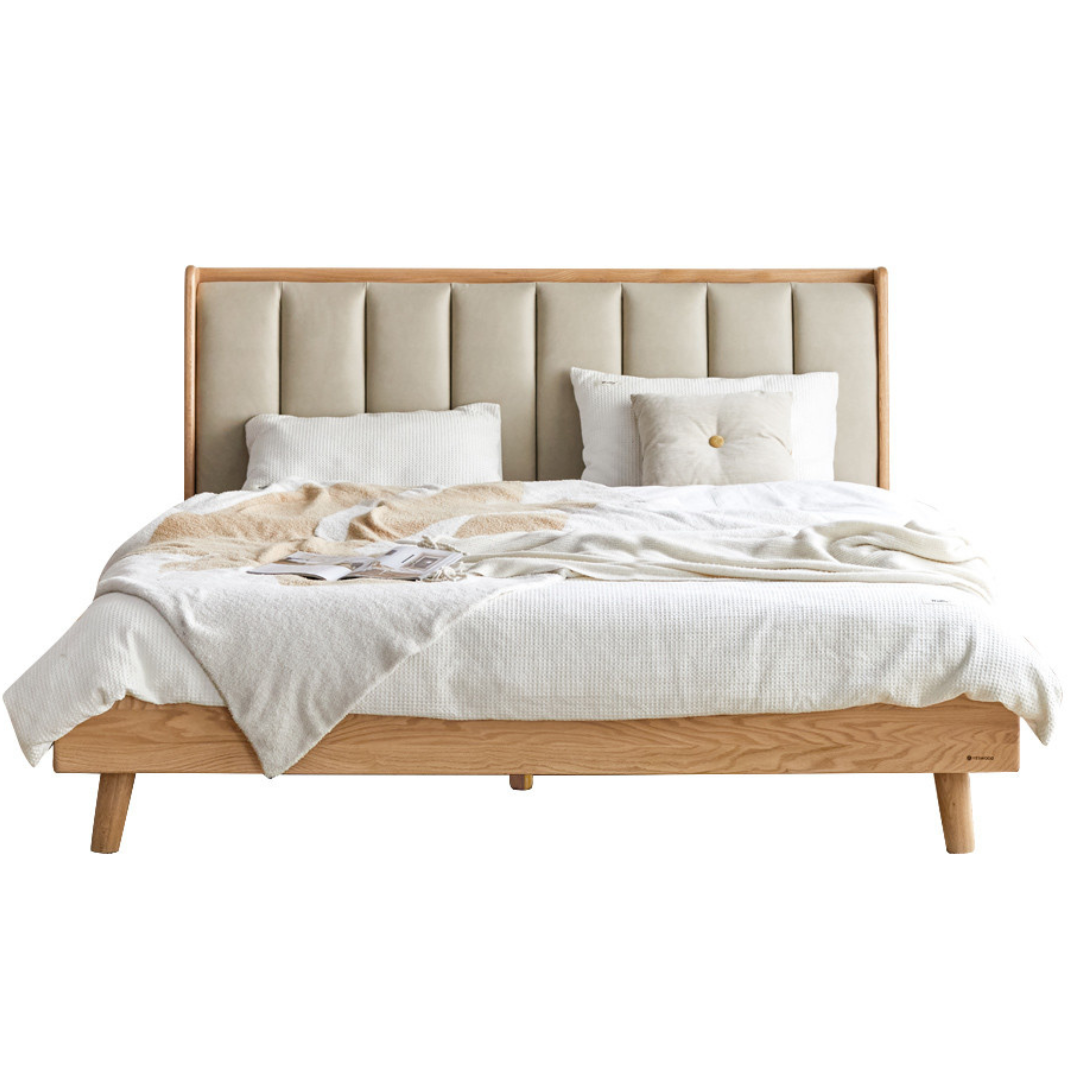 Natural Wood Color Oak low berth (technology cloth glutinous rice white) soft back bed