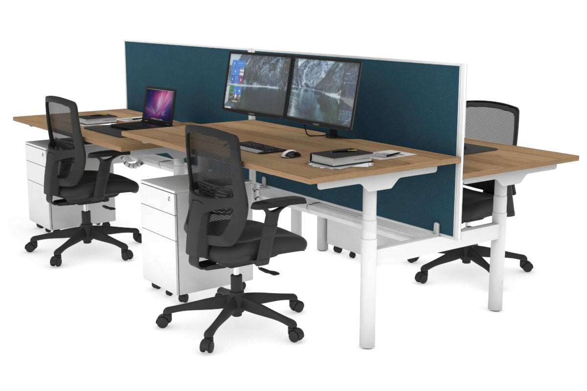 Flexi Premium Height Adjustable 4-Person H Bench Workstation - White Frame [1200L x 800W with Cable Management] - Ideal for Office, Coworking Spaces & Collaborative Work Environments