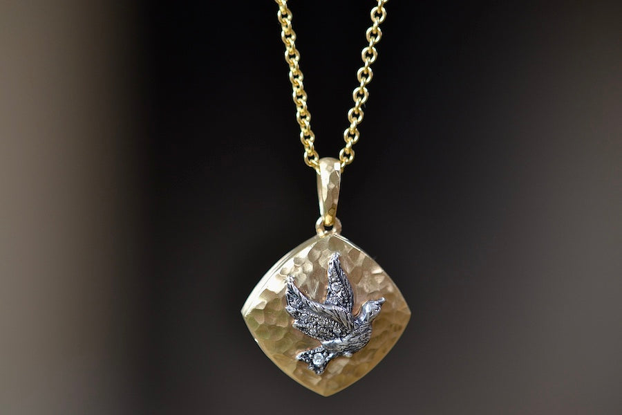 Vintage Small Square Bird Slide Locket Necklace - Handmade Jewelry for Women - Perfect for Valentine's Day Gifts, Anniversary Presents & Everyday Wear
