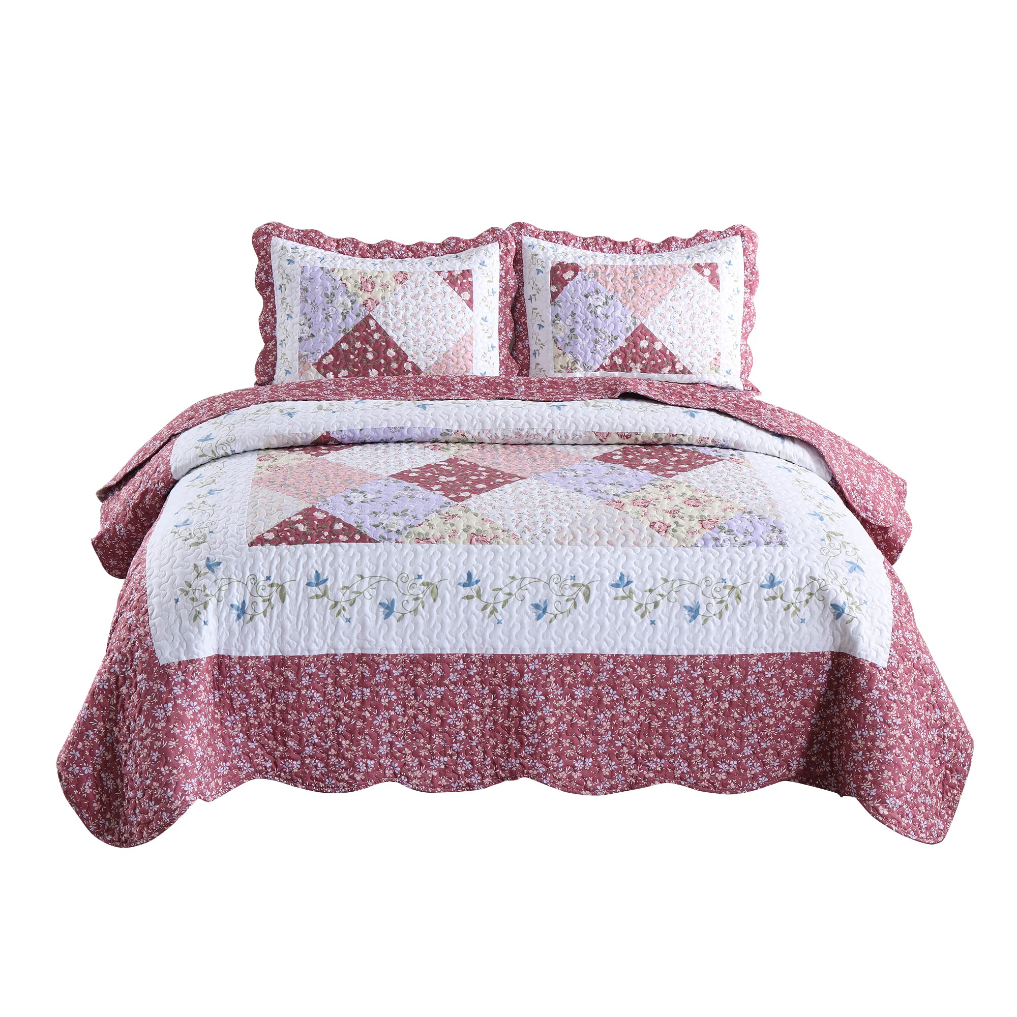 MarCielo 3-Piece Queen Quilt Set - Lightweight Bedspread Coverlet in Cosmetic Red for Cozy Bedroom Decor