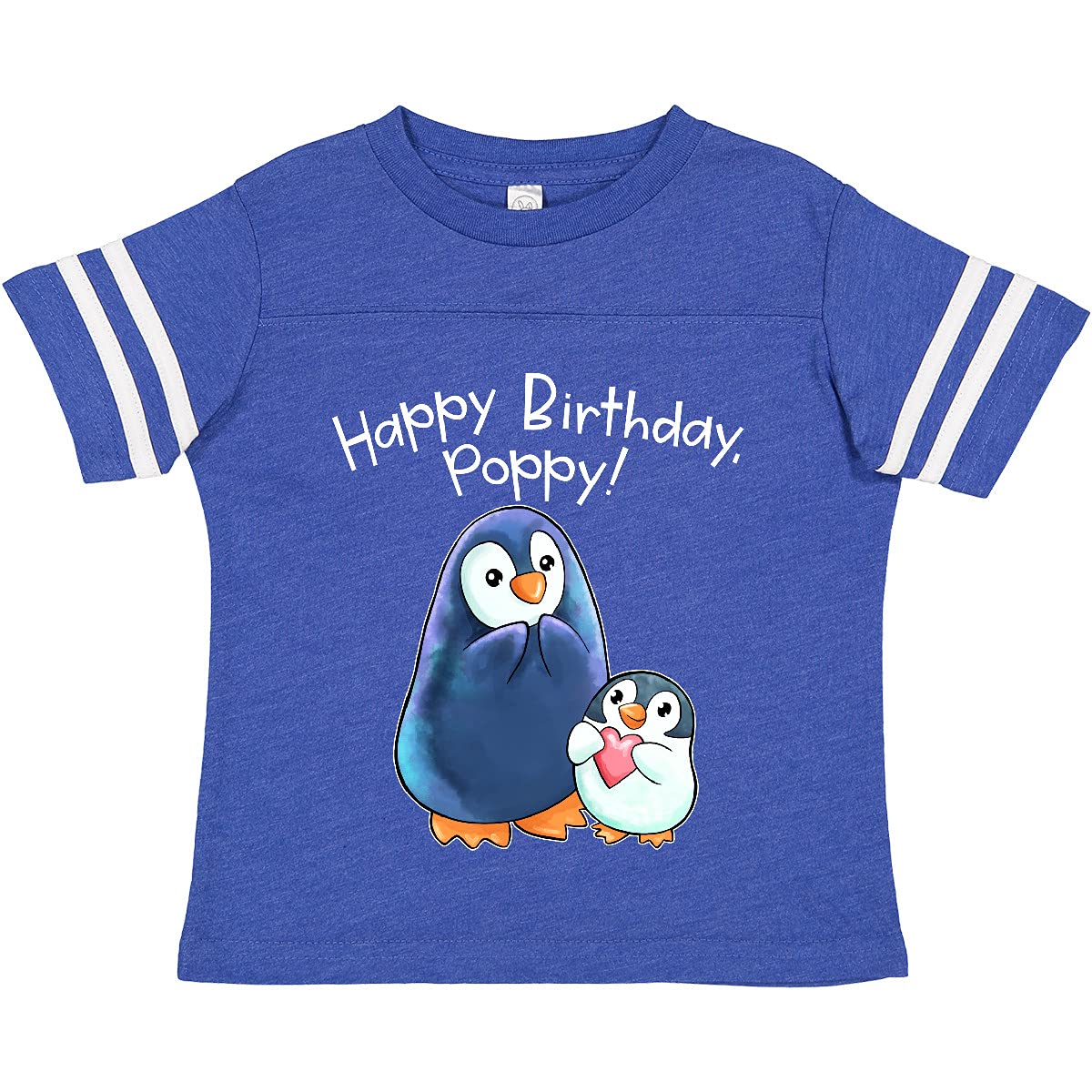 Inktastic Happy Birthday Poppy - Adorable Penguins Toddler T-Shirt for Boys & Girls | Cute Kids Birthday Party Outfit, Casual Playwear & Gift Idea