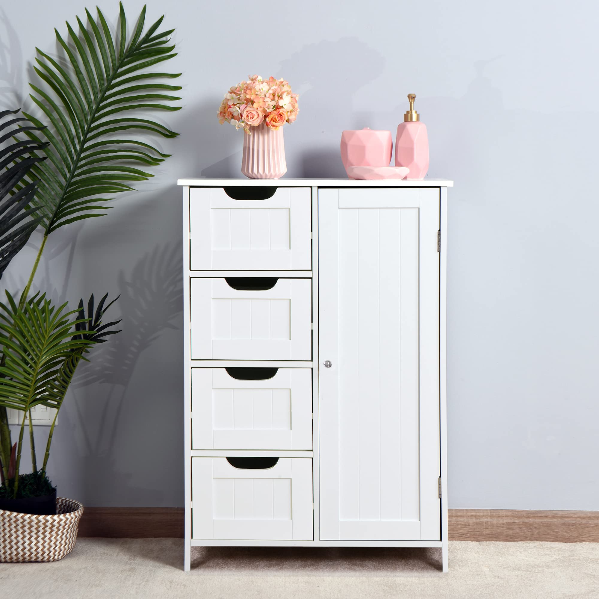 Wooden Bathroom Cabinet with 4 Drawers - Storage Organizer for Bathroom & Home Decor