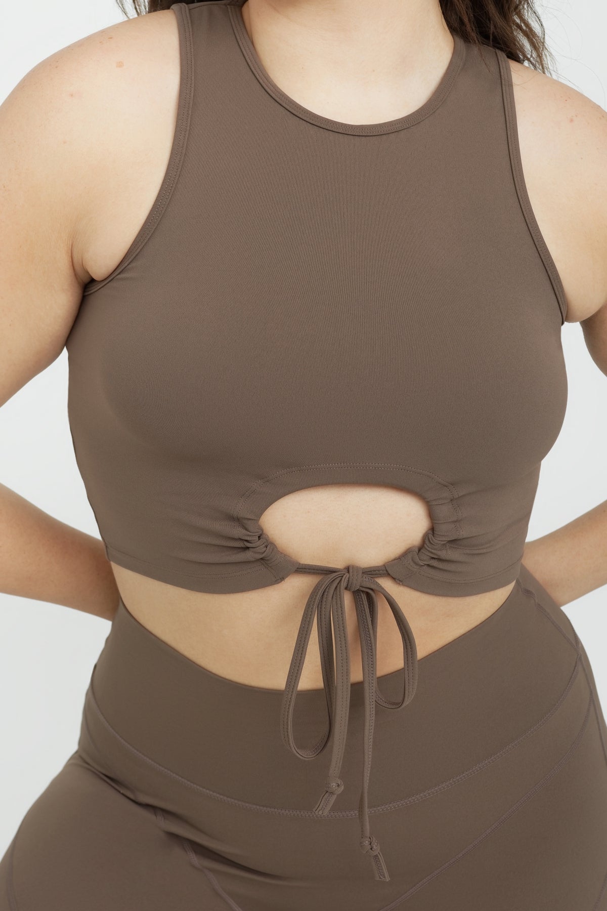 Flo Tie Front Tank Top in Taupe - Women's Casual Summer Blouse for Beach & Everyday Wear