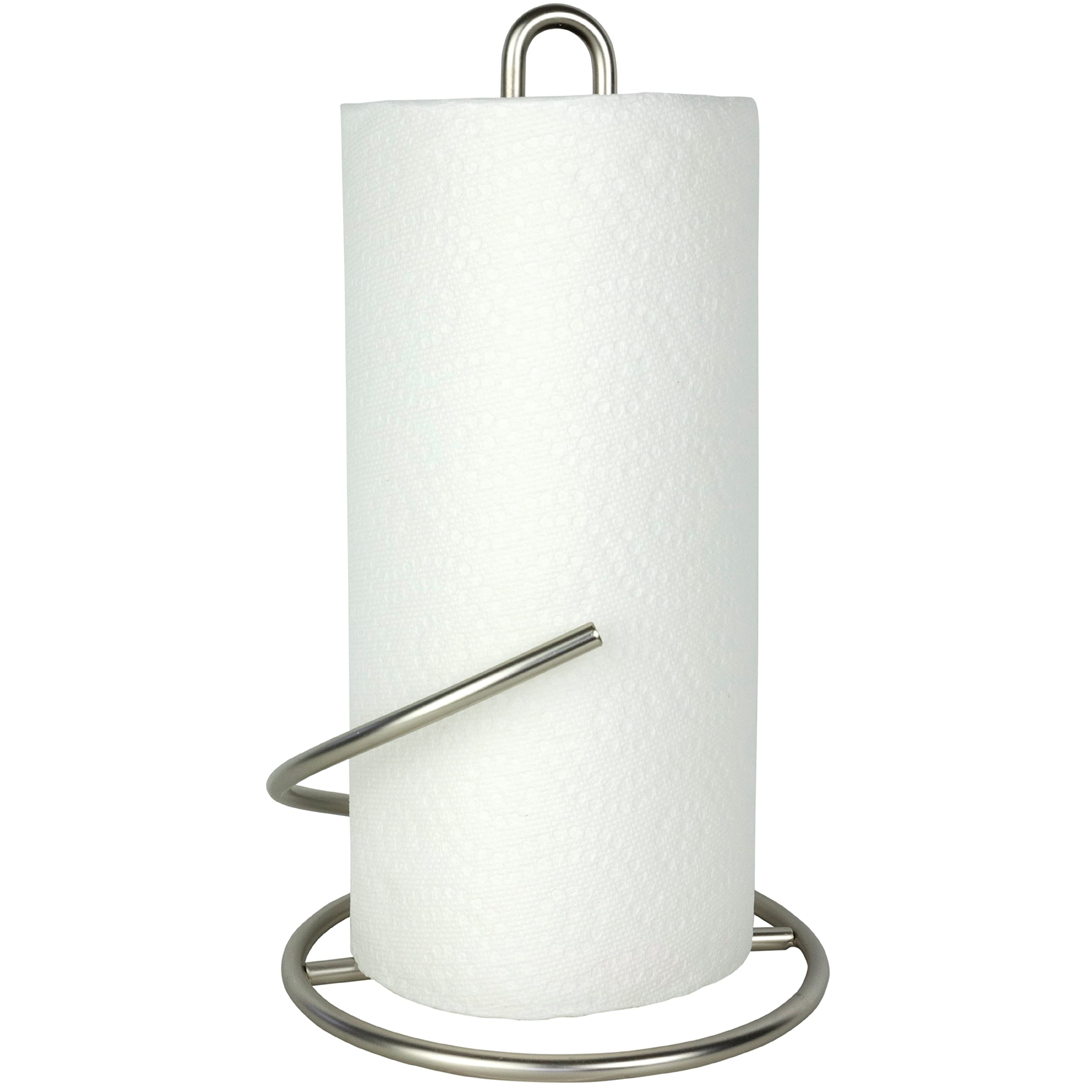 Premium Spectrum Euro Paper Towel Holder in Satin Nickel - Space-Saving Kitchen & Bathroom Organizer for Countertops, Pantry, Laundry Room, RV, and Small Apartments | Durable & Stylish Home Storage Solution