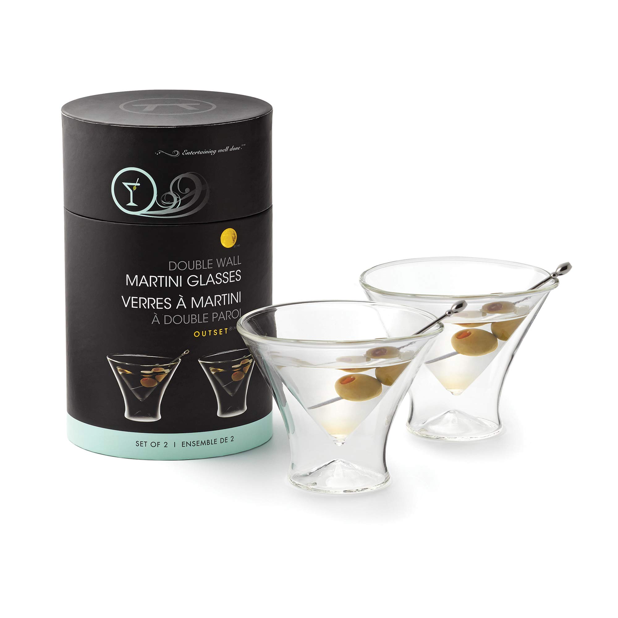 Premium Double Wall Martini Glasses Set of 2 - Shatterproof Borosilicate Glass Cocktail Glasses for Chilled Drinks - Perfect for Home Bars, Parties & Elegant Entertaining