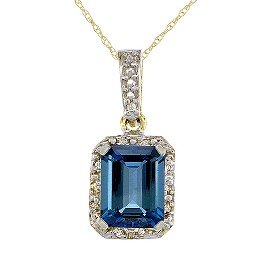 10K Yellow Gold London Blue Topaz Octagon Pendant with Diamond Accents - 8x6mm Natural Gemstone Jewelry for Women - Perfect for Gifts, Anniversaries & Special Occasions