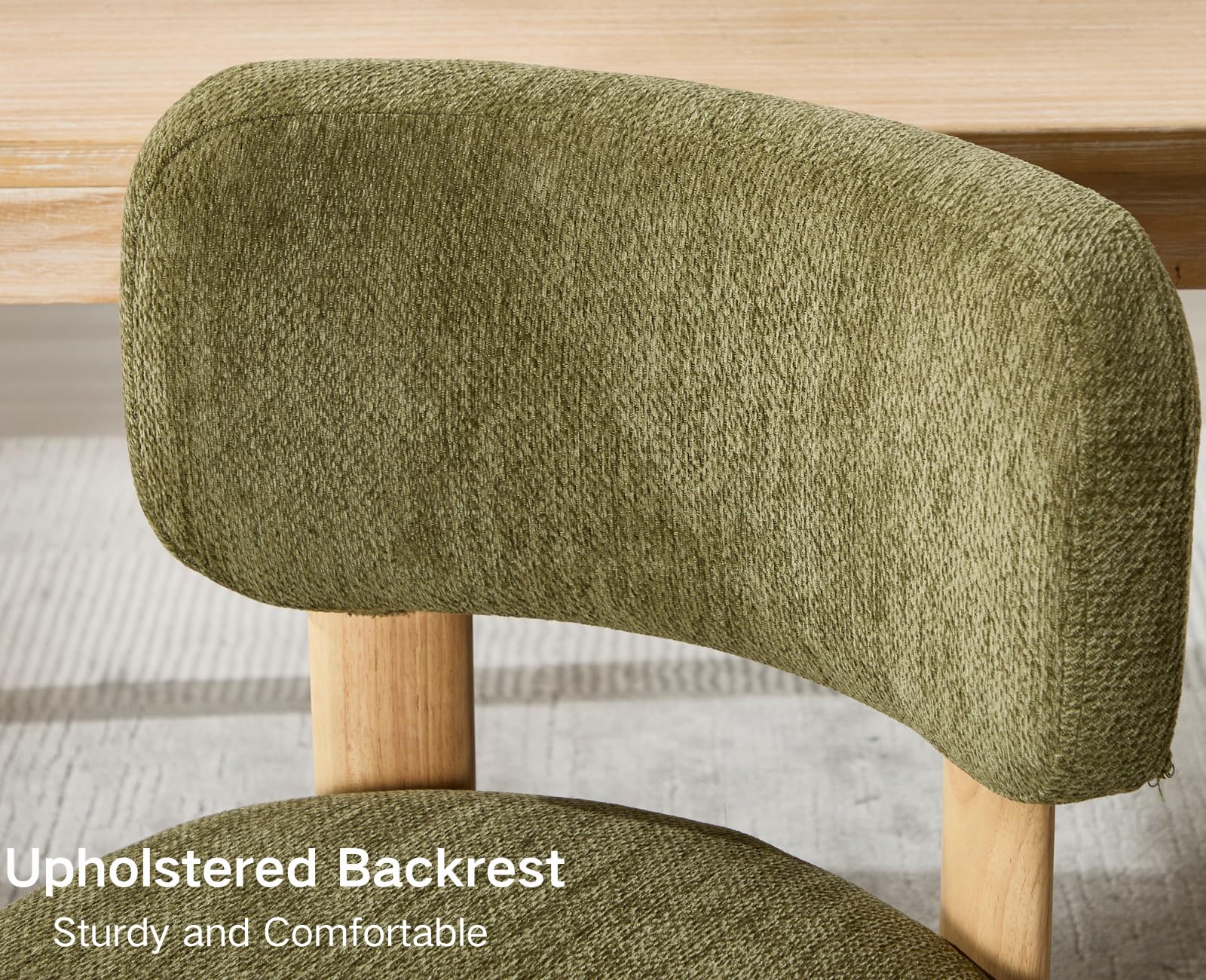 Mid Century Modern Dining Chairs Set of 2 - Green Upholstered Wooden Farmhouse Kitchen Chairs, Armless Accent Side Chairs for Dining Room & Living Room with Soft Chenille Fabric - Perfect for Home Decor & Entertaining