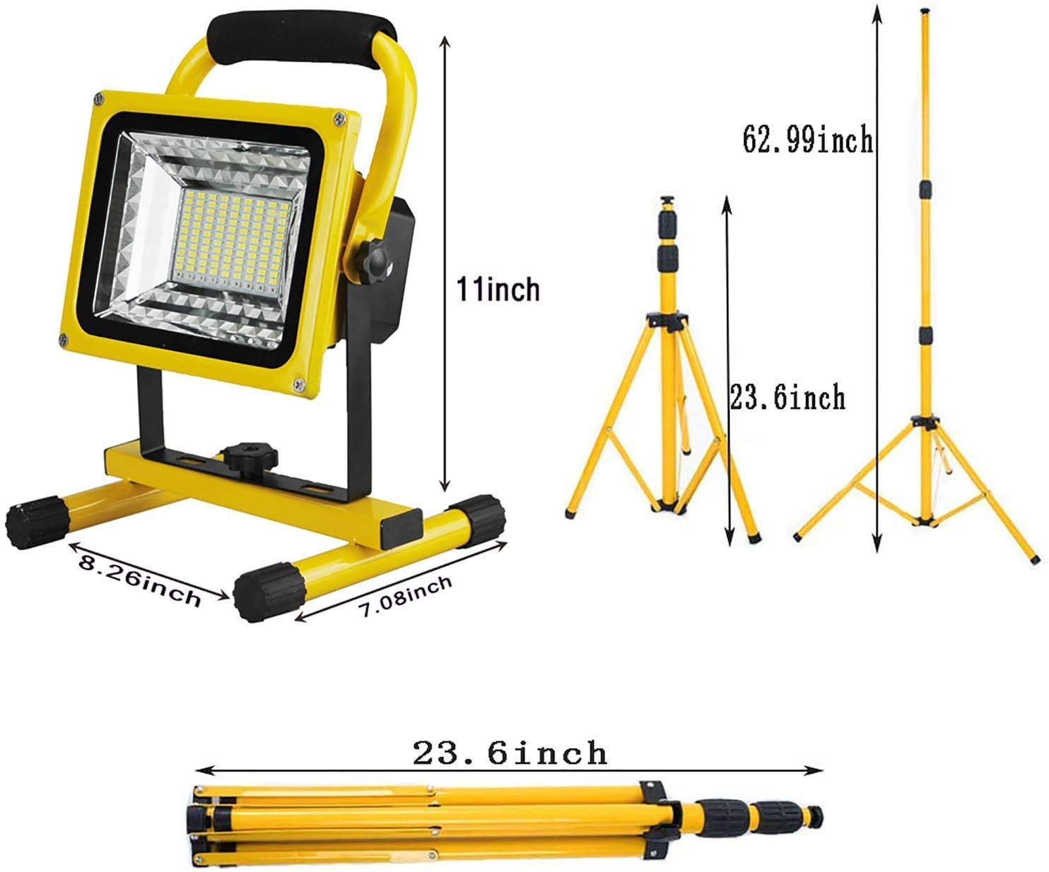 500W Rechargeable LED Flood Light with Tripod Stand - IP65 Waterproof Work Light for Outdoor Security, Emergency, Fishing, Camping & Hiking | Portable Spotlight for Construction, Backyard, Hunting and Nighttime Activities