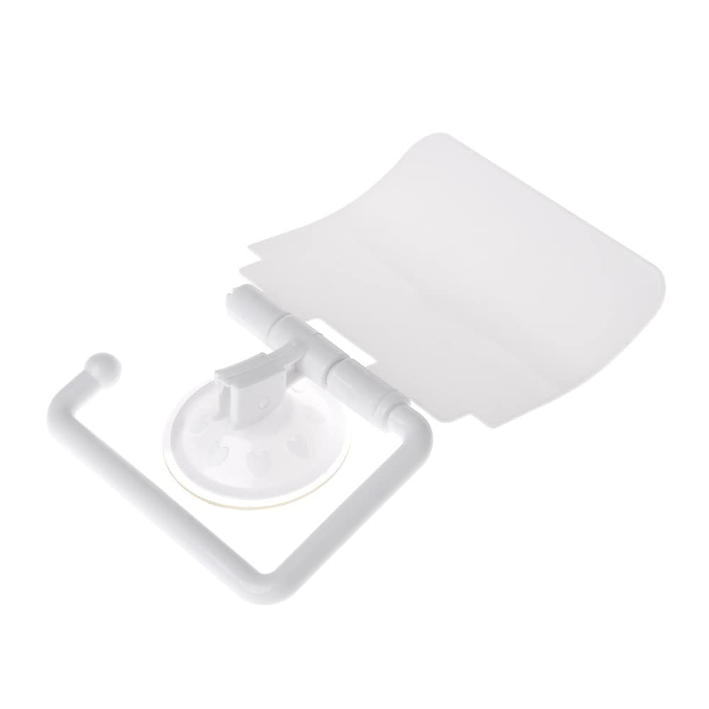 Wall Mounted Plastic Suction Cup Bathroom Toilet Paper Roll Holder with Cover - Space Saving Bath Tissue Dispenser for Home, RV, Office & Dorm - Easy Install No Drill Bath Organizer Accessory