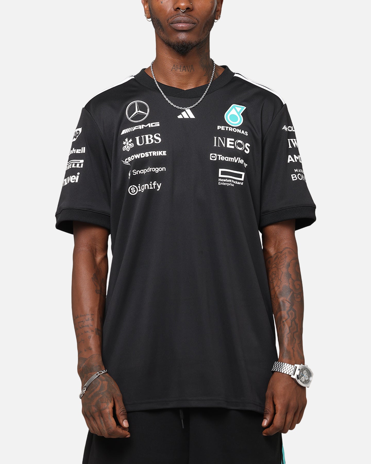 Adidas x Mercedes AMG Petronas F1 2025 Team Driver T-Shirt - Black | Official Formula One Racing Shirt for Fans & Enthusiasts