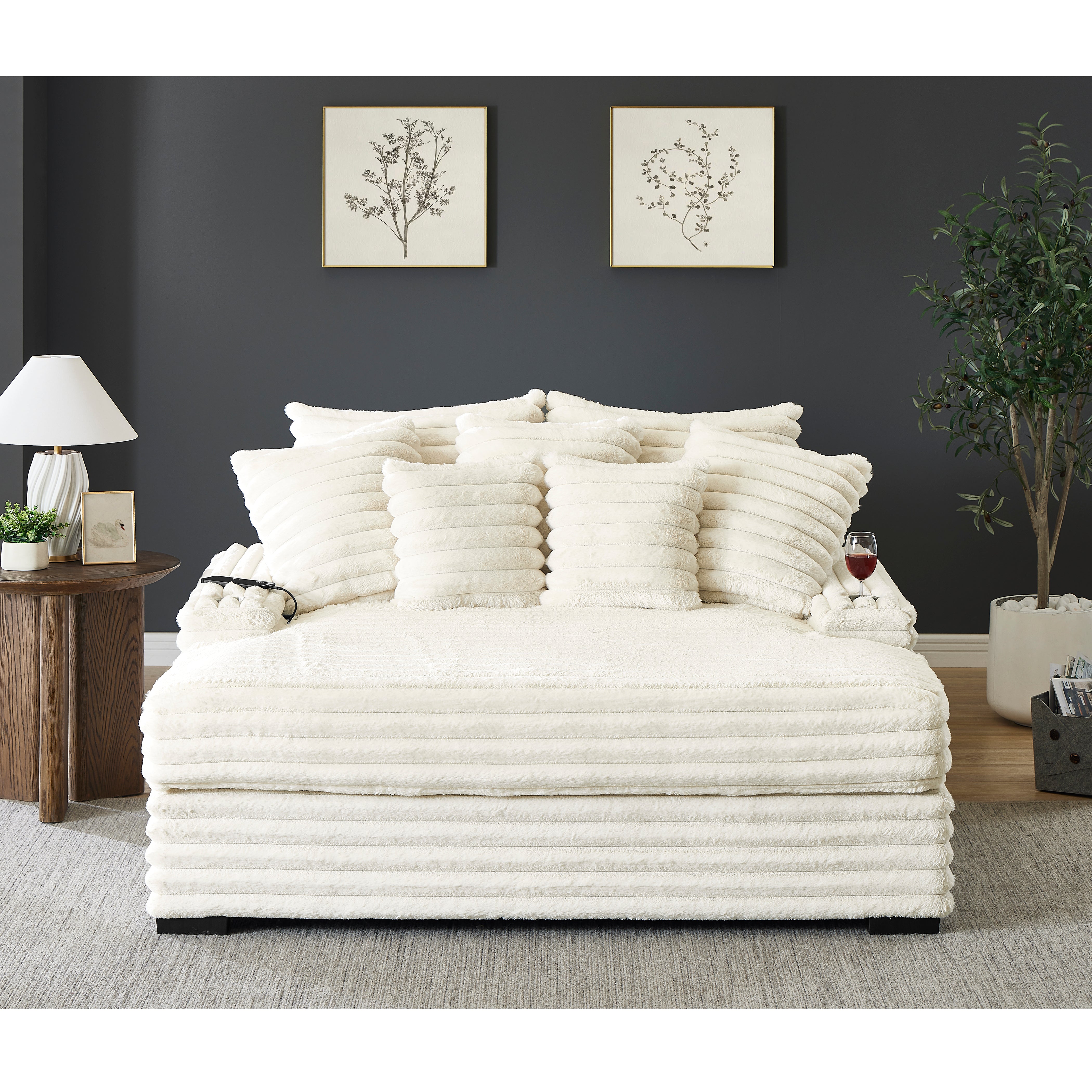 Roundhill Furniture Gaviella Plush Wide Wale Corduroy Oversized Multi-Functional Chaise Lounge - Comfortable Sofa Bed for Living Room, Bedroom & Home Theater Relaxation