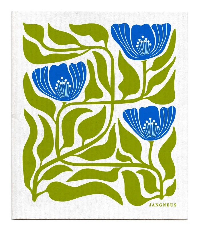 Eco-Friendly Blue & Green Floral Swedish Dishcloth - Reusable, Absorbent & Biodegradable for Kitchen Cleaning, Dishwashing & Household Chores