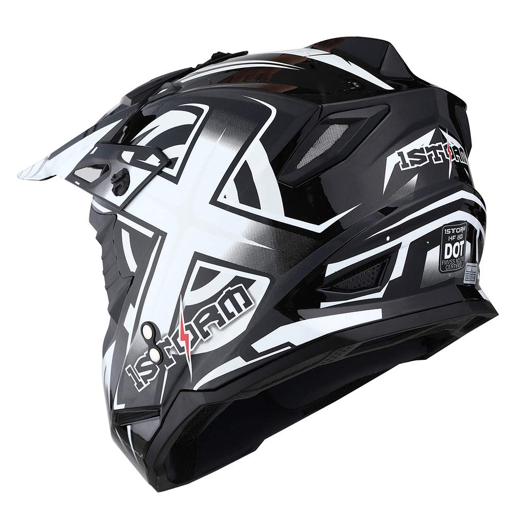 1Storm HF801 Adult Motocross Helmet - DOT Approved BMX MX ATV Dirt Bike Racing Helmet with Bluetooth Headset (Sonic White) - Perfect for Off-Road Adventures, Motorcycle Riding & Extreme Sports