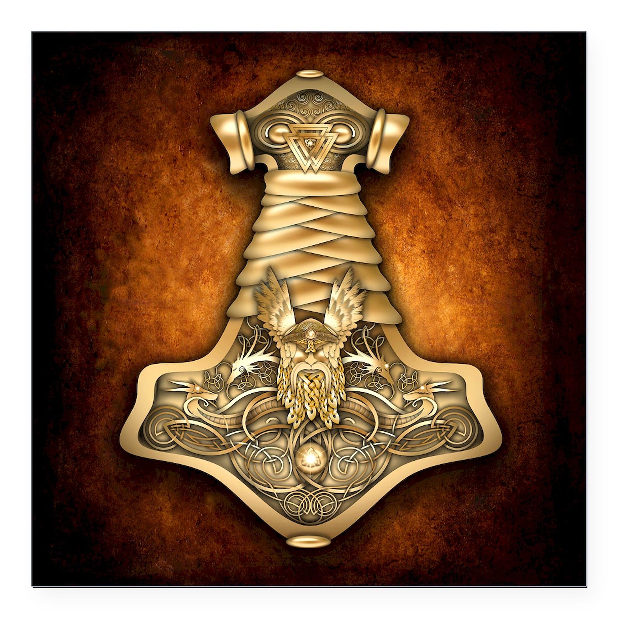 Thor's Hammer Gold Car Magnet 3x3 Inch - Norse Mythology Viking Decorative Bumper Sticker for Cars, Trucks & Metal Surfaces - Perfect for Viking Fans & Norse Enthusiasts