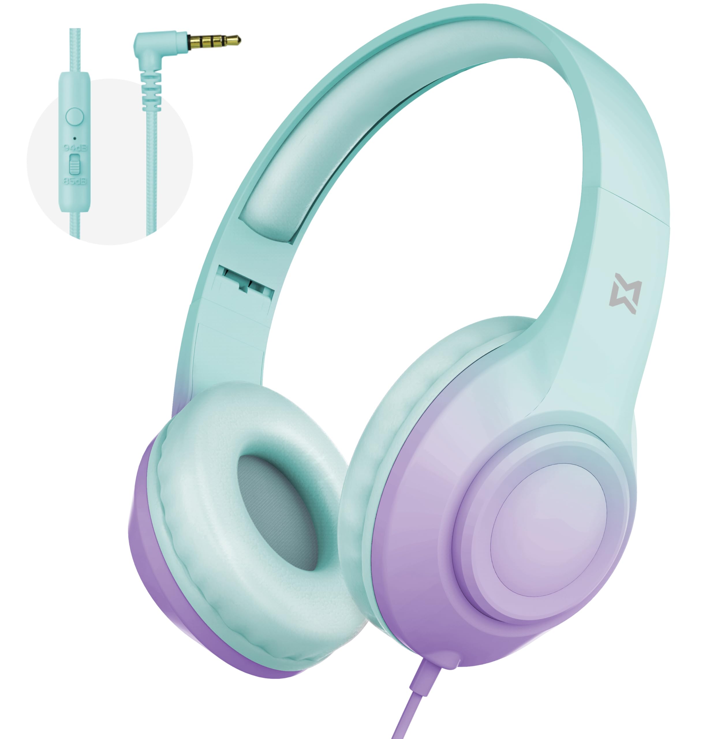 Kids Wired Headphones 94dB Volume Limit - Foldable Over-Ear for School & Travel