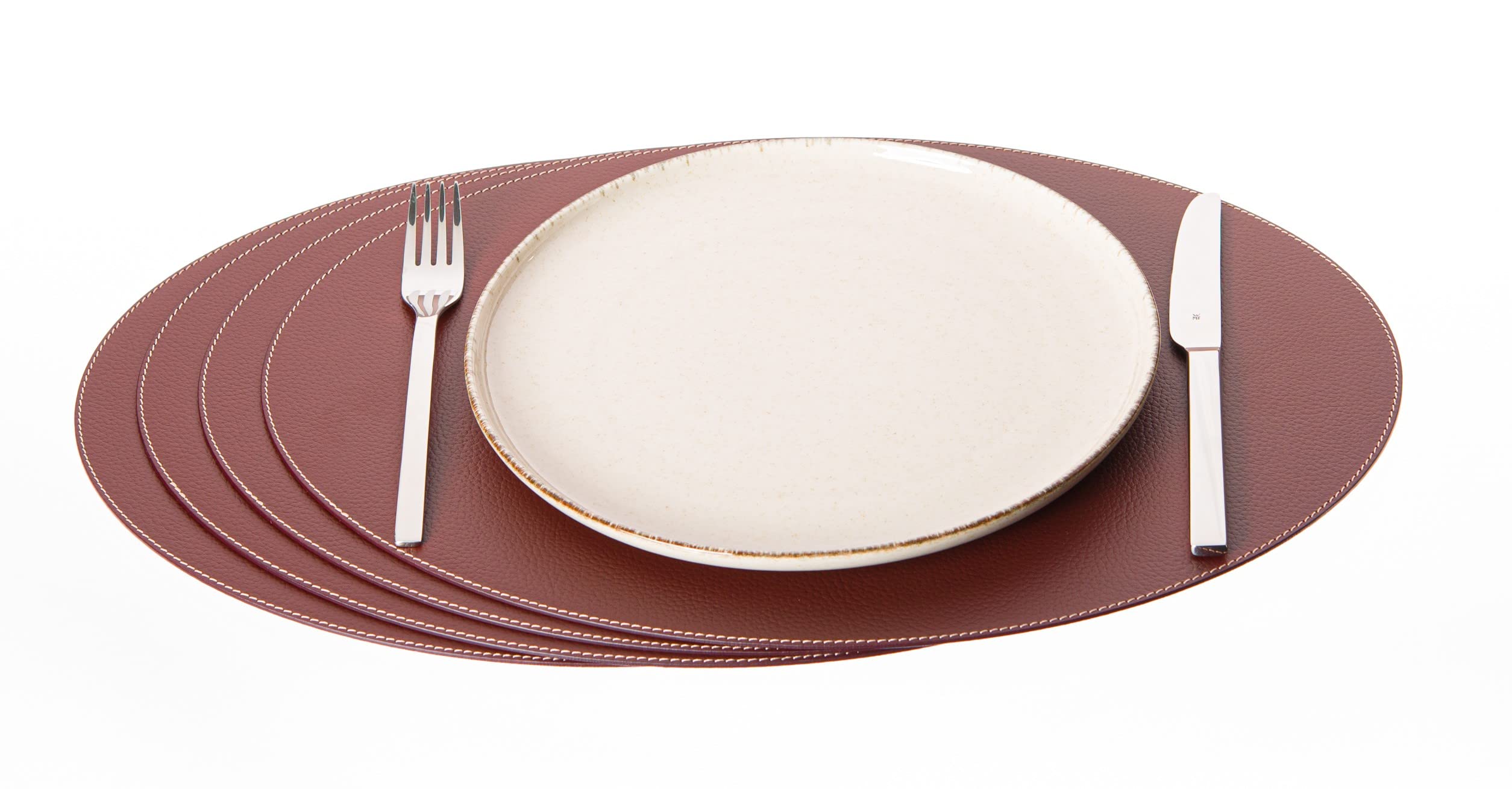 Nikalaz 4-Pack Recycled Leather Oval Placemats - 18x13 Inch (45.7x33 cm) Dark Burgundy Table Mats - Elegant Dining Table Decor for Kitchen, Restaurant & Home Entertaining