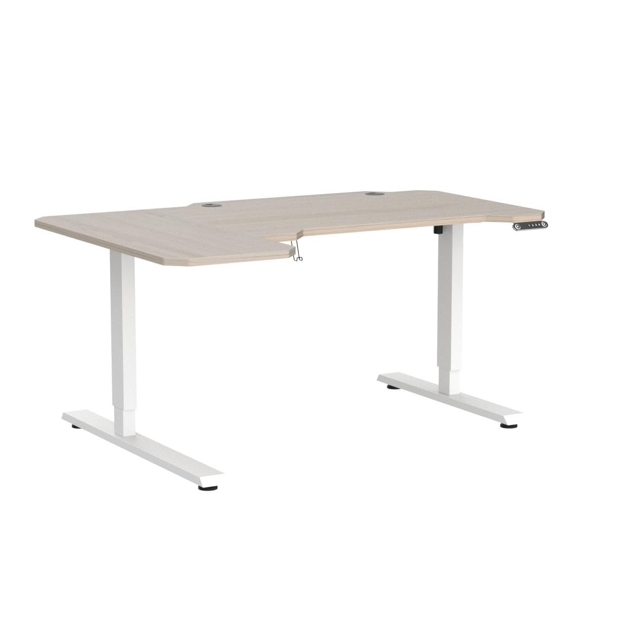 59-Inch Large Electric Height Adjustable L-Shaped Standing Desk with Memory Controller - Ergonomic Corner Workstation with Splice Board (White Frame + Oak Top) - Perfect for Home Office, Gaming Setup & Workspace Organization