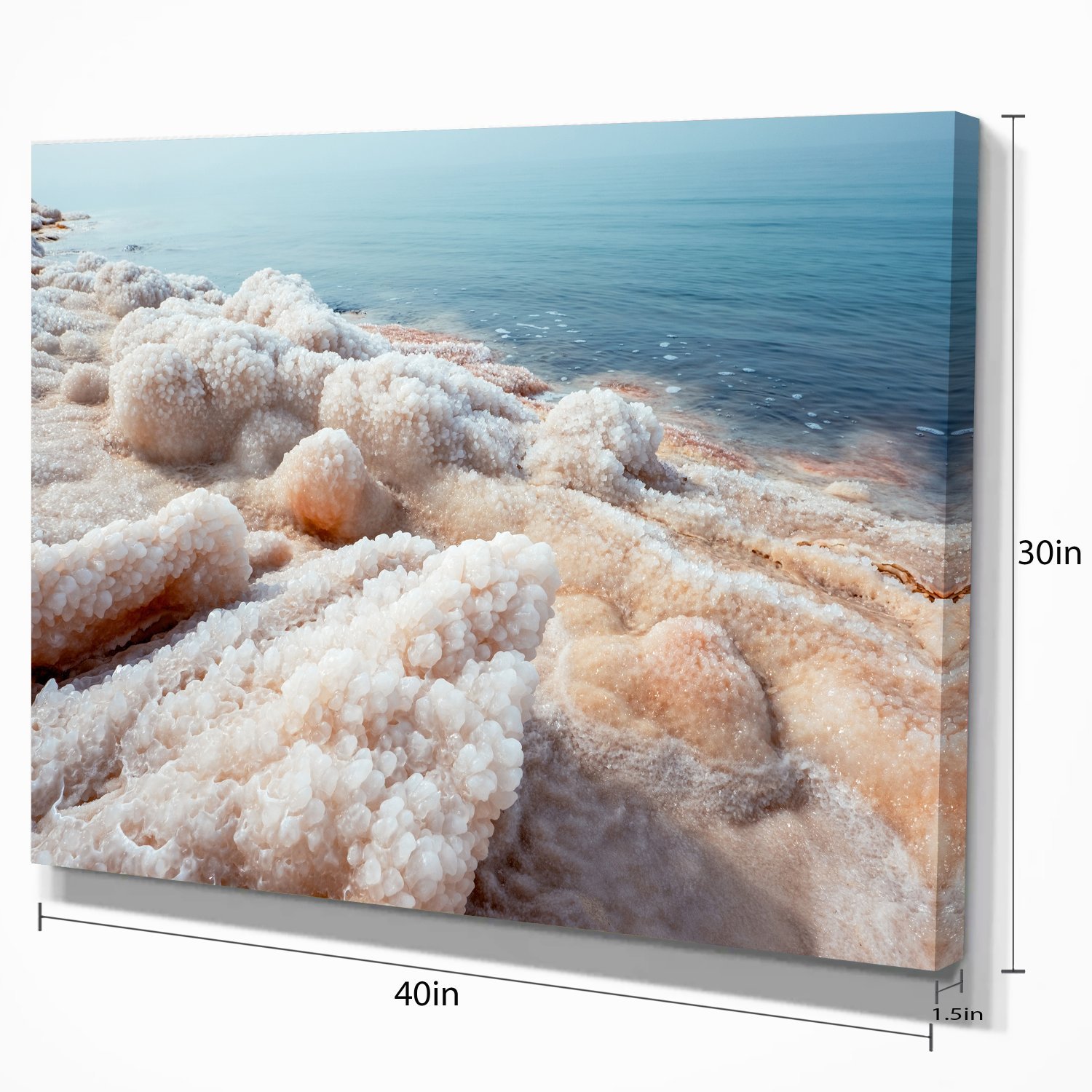 Extra Large Dead Sea Beach Canvas Art - Stunning Crystallized Salt Seascape Wall Decor for Living Room, Bedroom & Office
