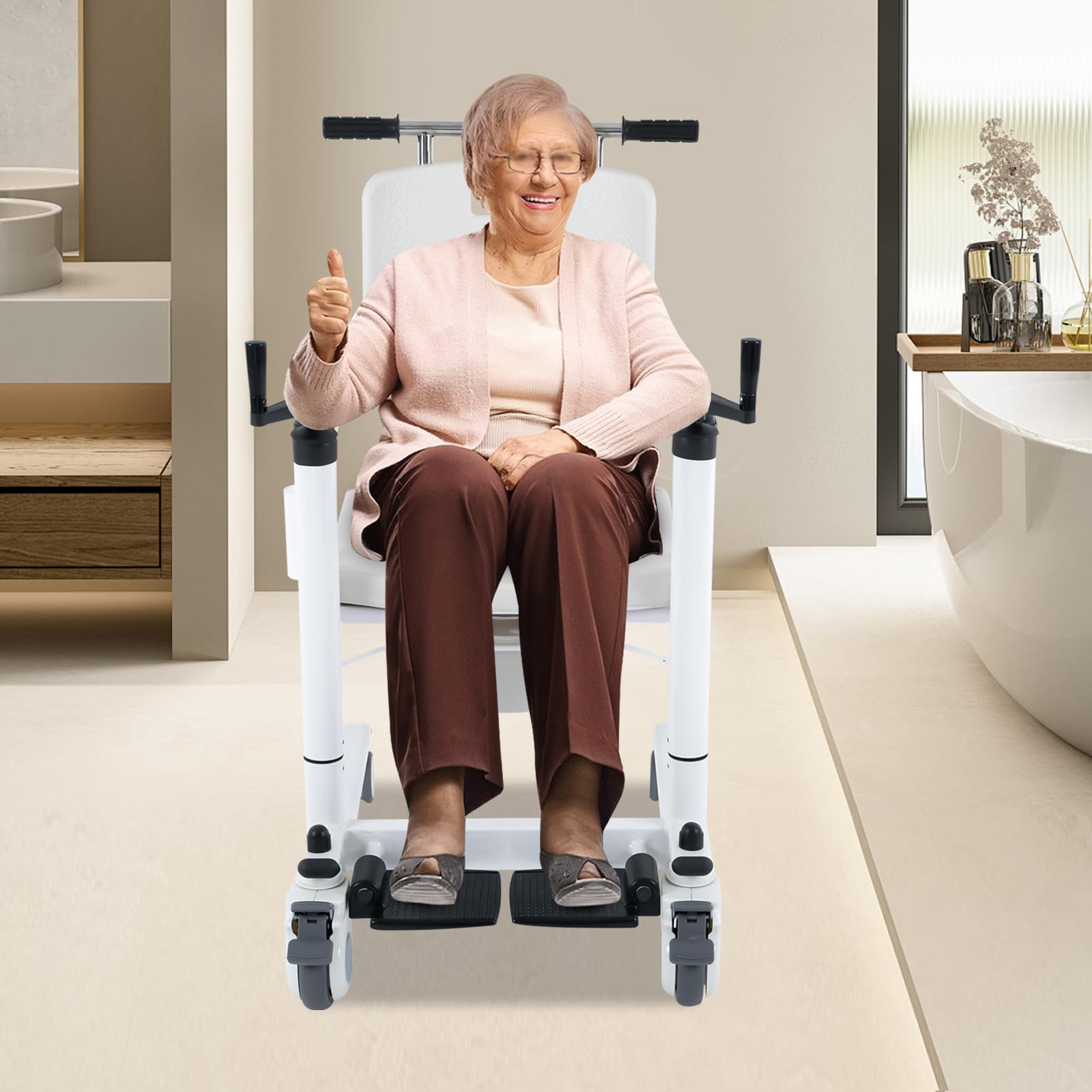 Portable Patient Lift Transfer Wheelchair for Elderly & Disabled - 180° Split Seat with Toilet & Shower Commode | Mobility Aid for Home Care, Hospital Use & Bathroom Safety