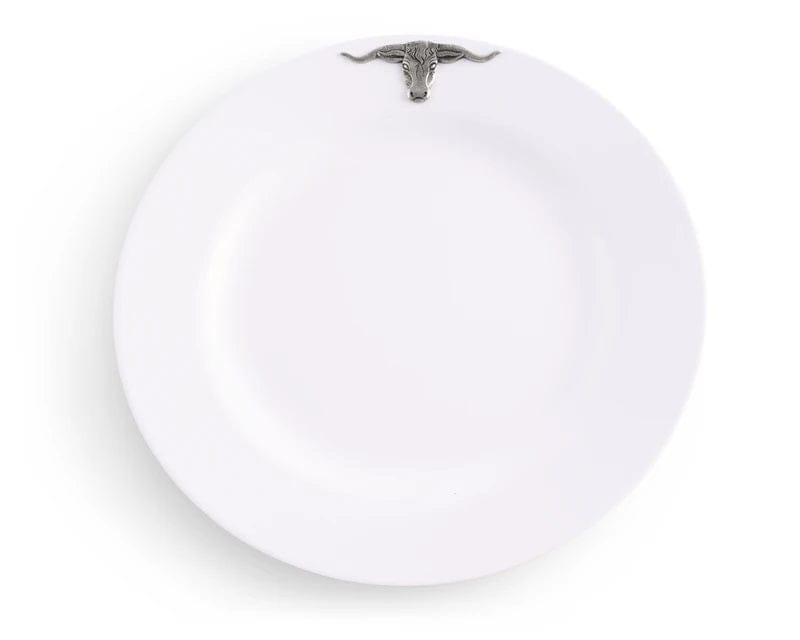 Premium White Melamine Dinner Plates Set of 10 with Stylish Pewter Longhorn Design - Perfect for Western-Themed Parties, BBQ Gatherings & Ranch-Style Home Decor