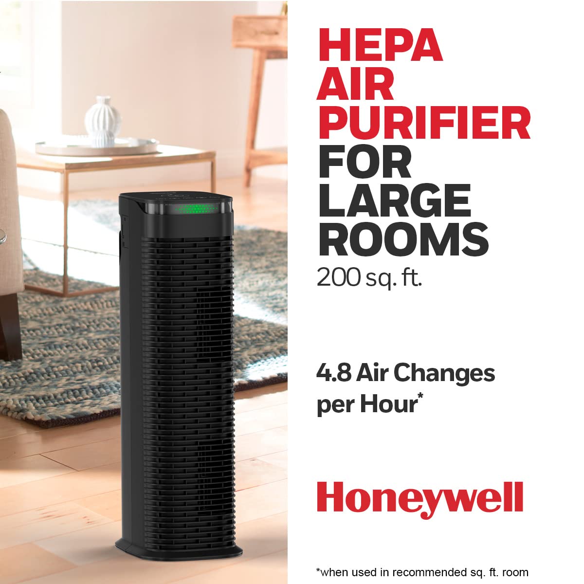 Honeywell InSight HEPA Air Purifier for Large Rooms up to 200 sq ft - Smart Air Quality Sensor, Auto Mode, Allergen & Dust Reduction - Ideal for Bedrooms, Living Rooms, Home Offices - Black HPA180B