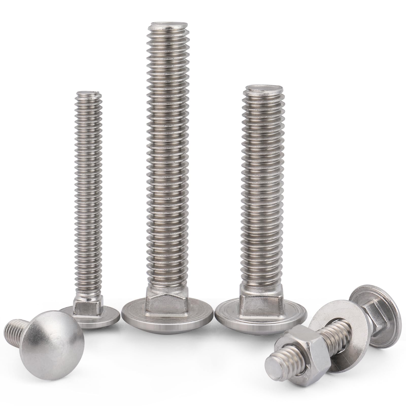 1/4-20 x 2 Inch 304 Stainless Steel Carriage Bolts with Nuts Kit - 18 Sets, Round Head Square Neck, Includes Flat Washers - Perfect for Furniture Assembly, DIY Projects, and Outdoor Construction