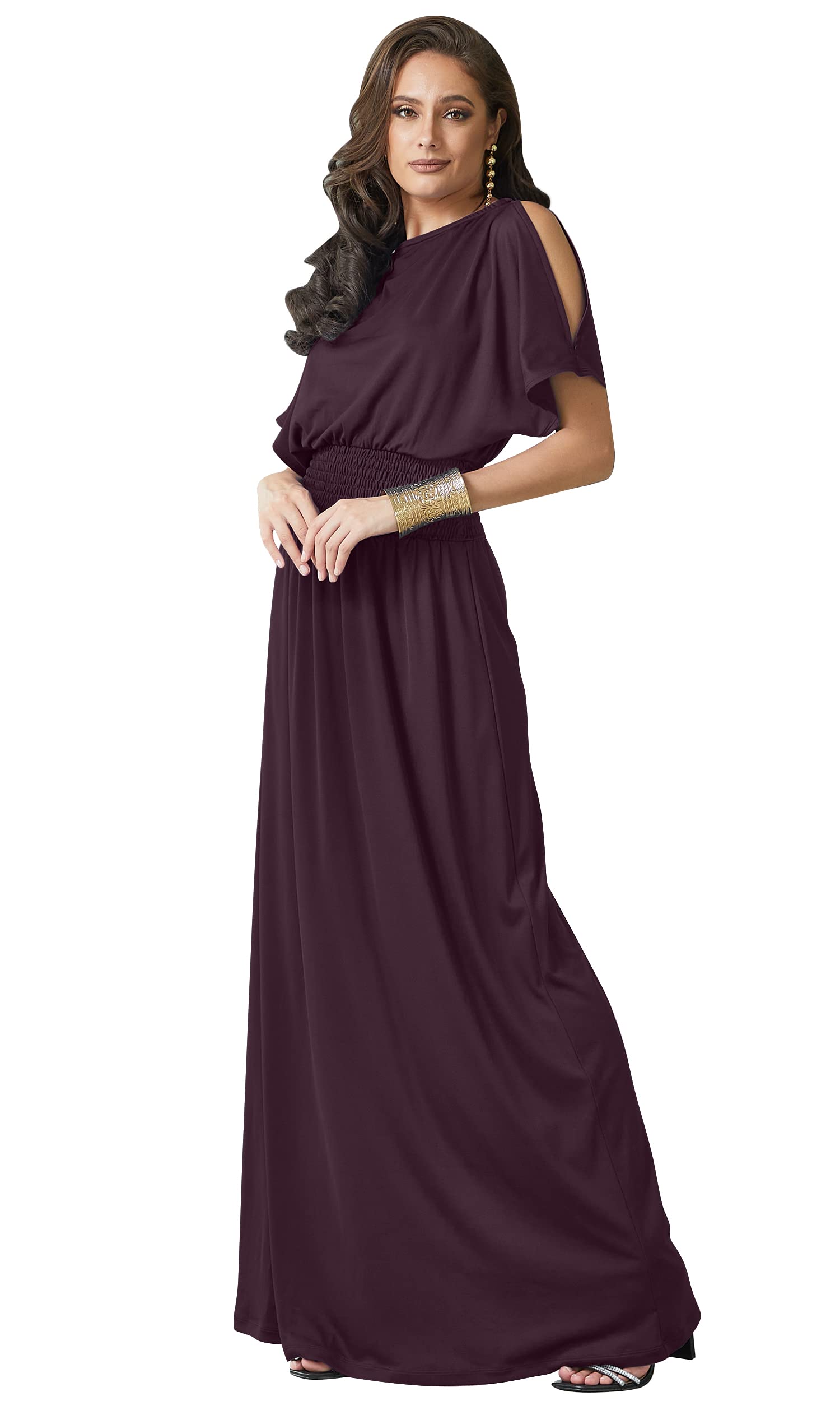 Elegant Women's Split Sleeve Smocked Cocktail Maxi Dress - Perfect for Evening Parties, Weddings & Special Occasions