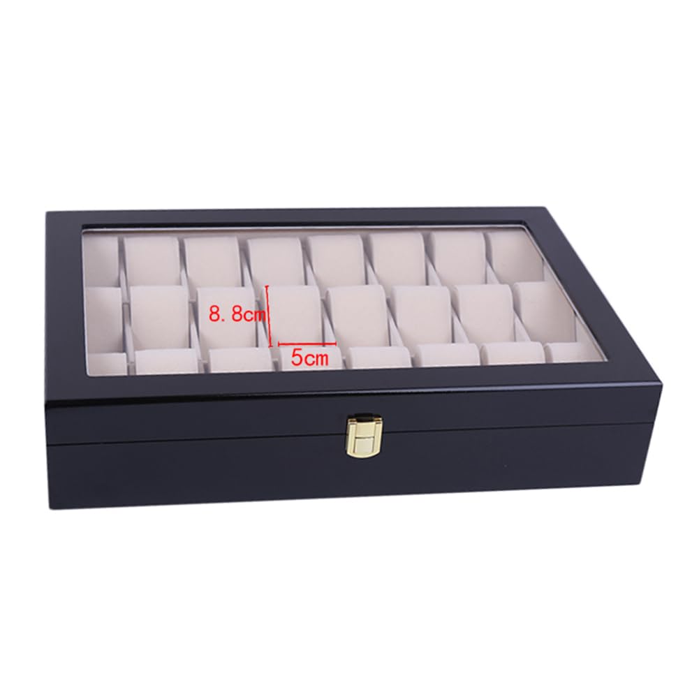 24-Slot Wooden Watch Box Organizer with Glass Top - Elegant Watch Display Case for Men & Women - Perfect for Jewelry, Watches, Rings Collection & Gift Giving - Home & Office Decor Accessory