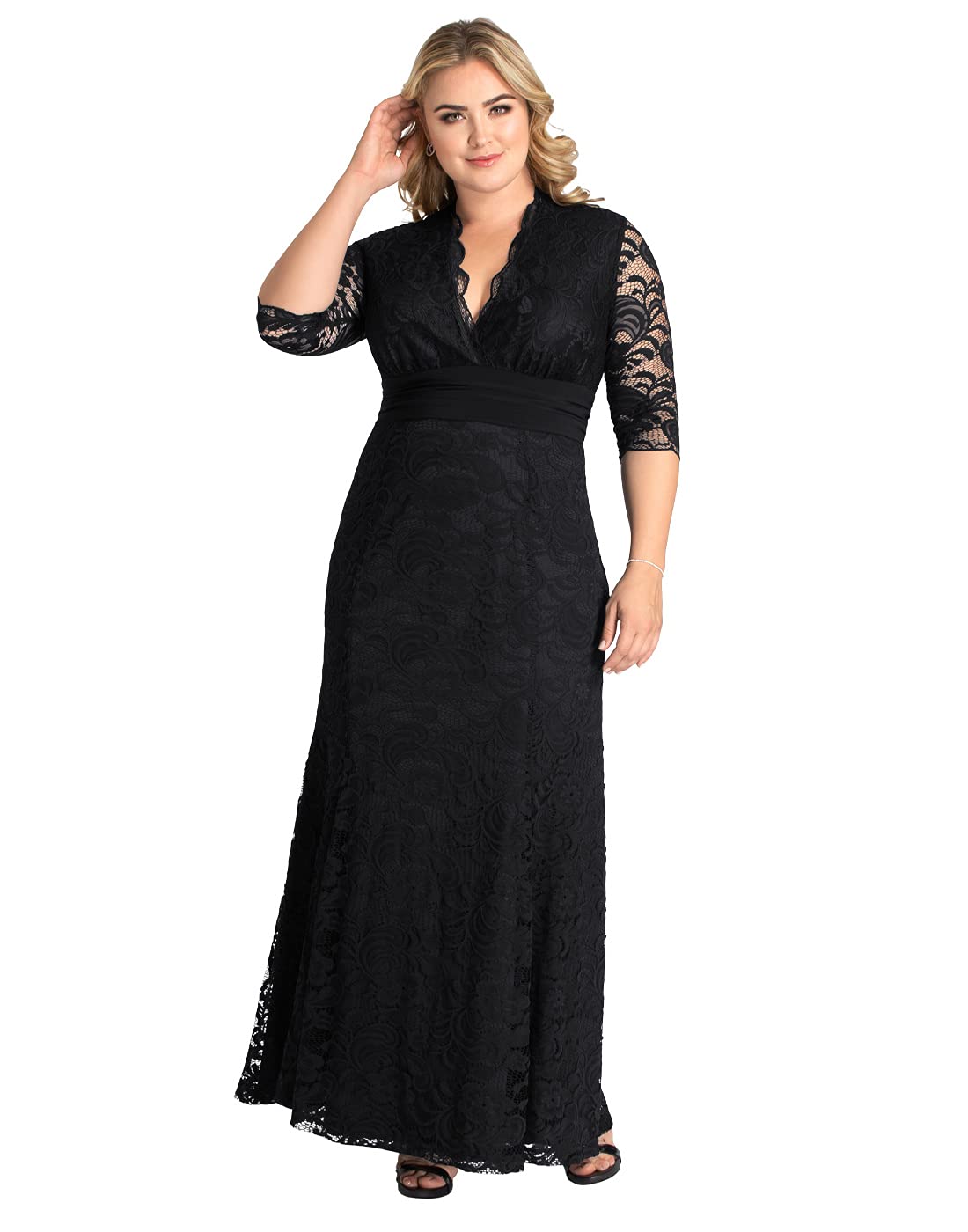 Kiyonna Women's Plus Size Lace Evening Gown - Elegant Formal Dress for Prom, Wedding Guest & Special Occasions