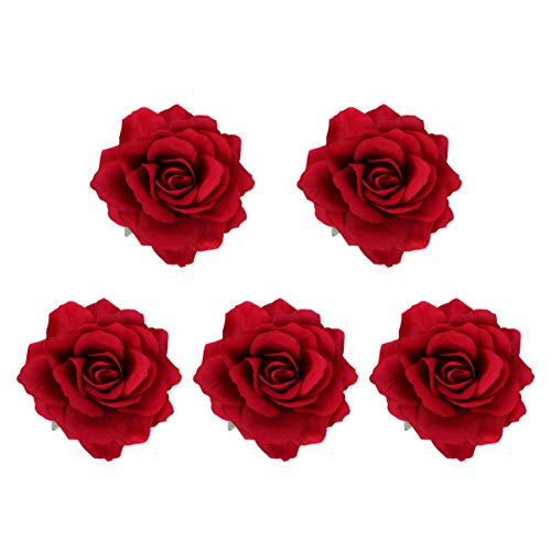 Beaupretty 5-Piece Rose Flower Hair Clips - 10CM Large Floral Hairpins, Brooches & Corsage for Weddings, Parties & Special Occasions (Claret Red) | Elegant Bridal Hair Accessories, Prom Headpieces & Women's Fashion Jewelry
